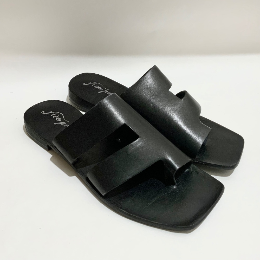 Free People Lander Black Leather Slide Sandal Slip On Flat Mules Summer Shoes 39 - Picture 5 of 9